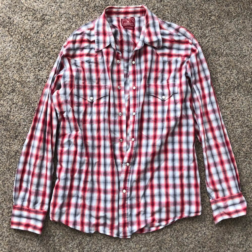 Lucky Brand Men’s Western Rodeo Shirt | Red Plaid | Pearl Snap Buttons | Size XL